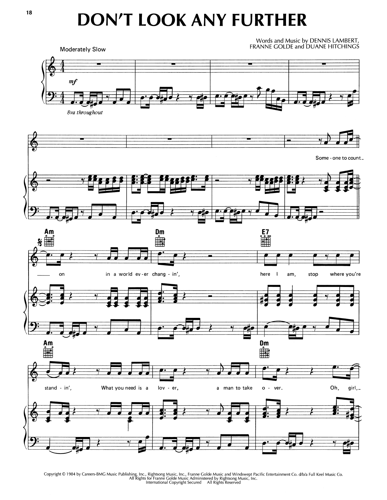Dennis Edwards Don't Look Any Further sheet music notes and chords arranged for Piano, Vocal & Guitar Chords (Right-Hand Melody)