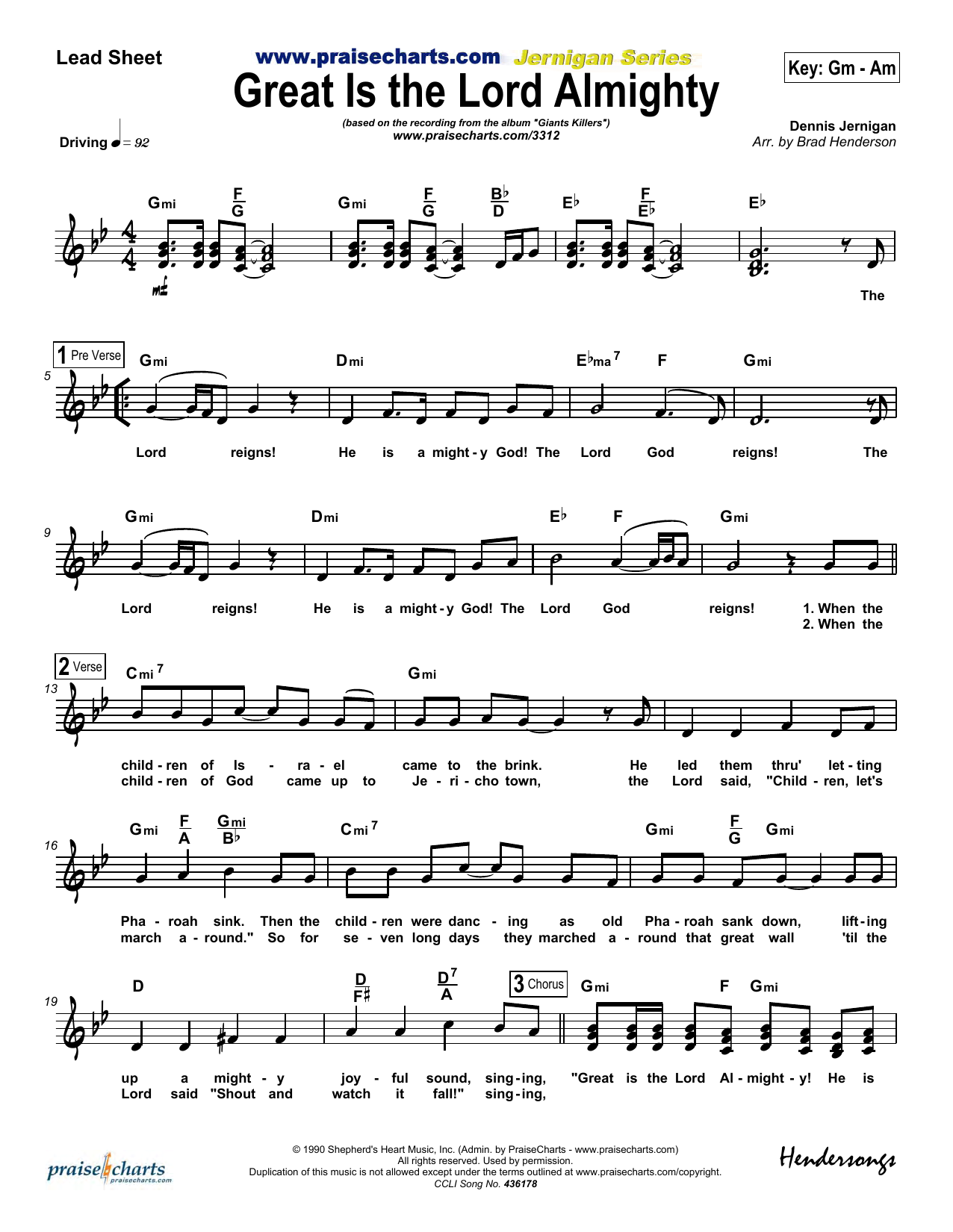 Dennis Jernigan Great Is The Lord Almighty sheet music notes and chords arranged for Lead Sheet / Fake Book
