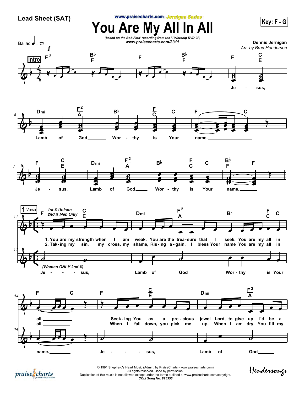 Dennis Jernigan You Are My All in All sheet music notes and chords arranged for Lead Sheet / Fake Book