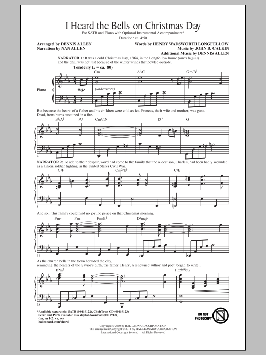 Dennis Allen I Heard The Bells On Christmas Day sheet music notes and chords arranged for SATB Choir
