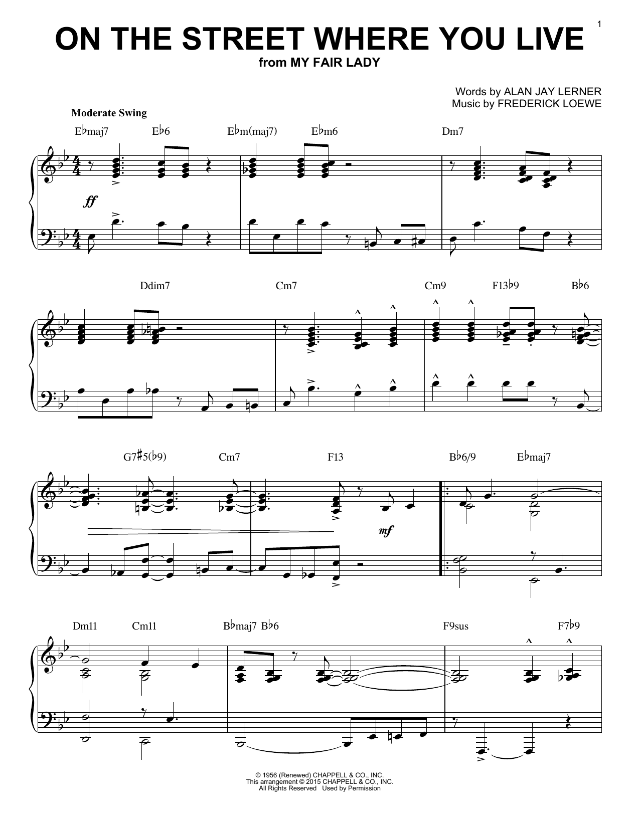 Dennis De Young On The Street Where You Live [Jazz version] (arr. Brent Edstrom) sheet music notes and chords arranged for Piano Solo