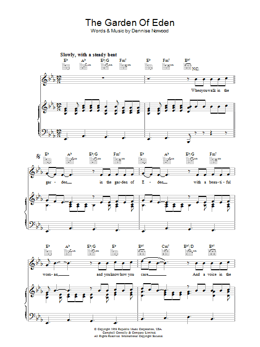 Dennise Norwood The Garden Of Eden sheet music notes and chords arranged for Piano, Vocal & Guitar Chords