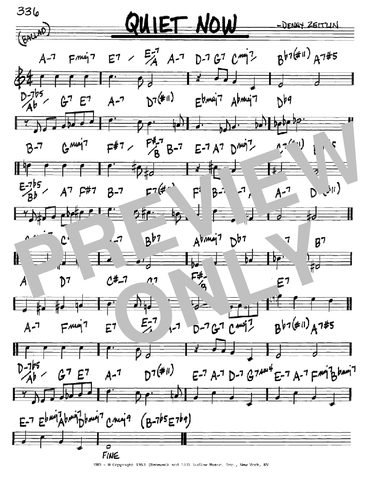 Denny Zeitlin Quiet Now sheet music notes and chords arranged for Real Book – Melody & Chords – Bass Clef Instruments