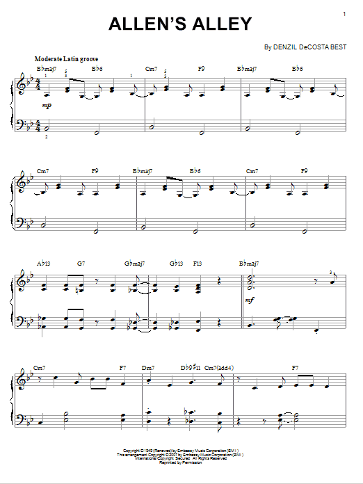 Denzil DeCosta Best Allen's Alley (arr. Brent Edstrom) sheet music notes and chords arranged for Piano Solo