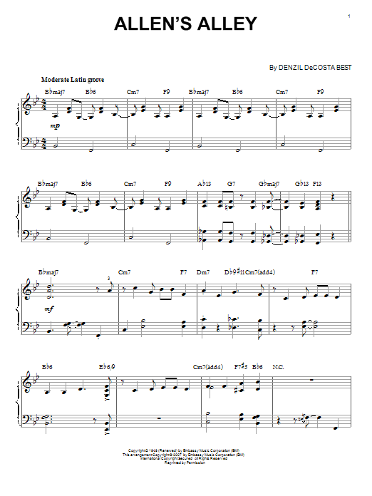 Denzil DeCosta Best Allen's Alley sheet music notes and chords arranged for Piano, Vocal & Guitar Chords (Right-Hand Melody)