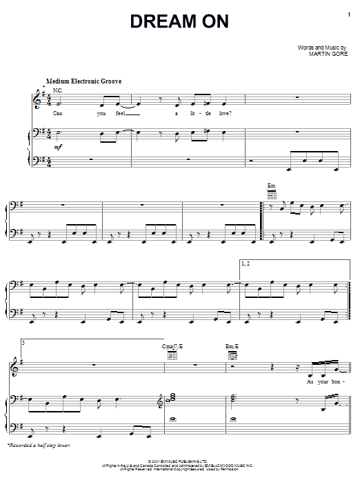 Depeche Mode Dream On sheet music notes and chords arranged for Piano, Vocal & Guitar Chords (Right-Hand Melody)