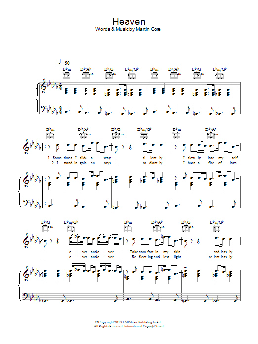 Depeche Mode Heaven sheet music notes and chords arranged for Piano, Vocal & Guitar Chords