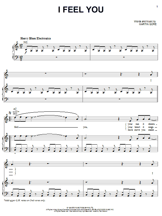 Depeche Mode I Feel You sheet music notes and chords arranged for Piano, Vocal & Guitar Chords (Right-Hand Melody)