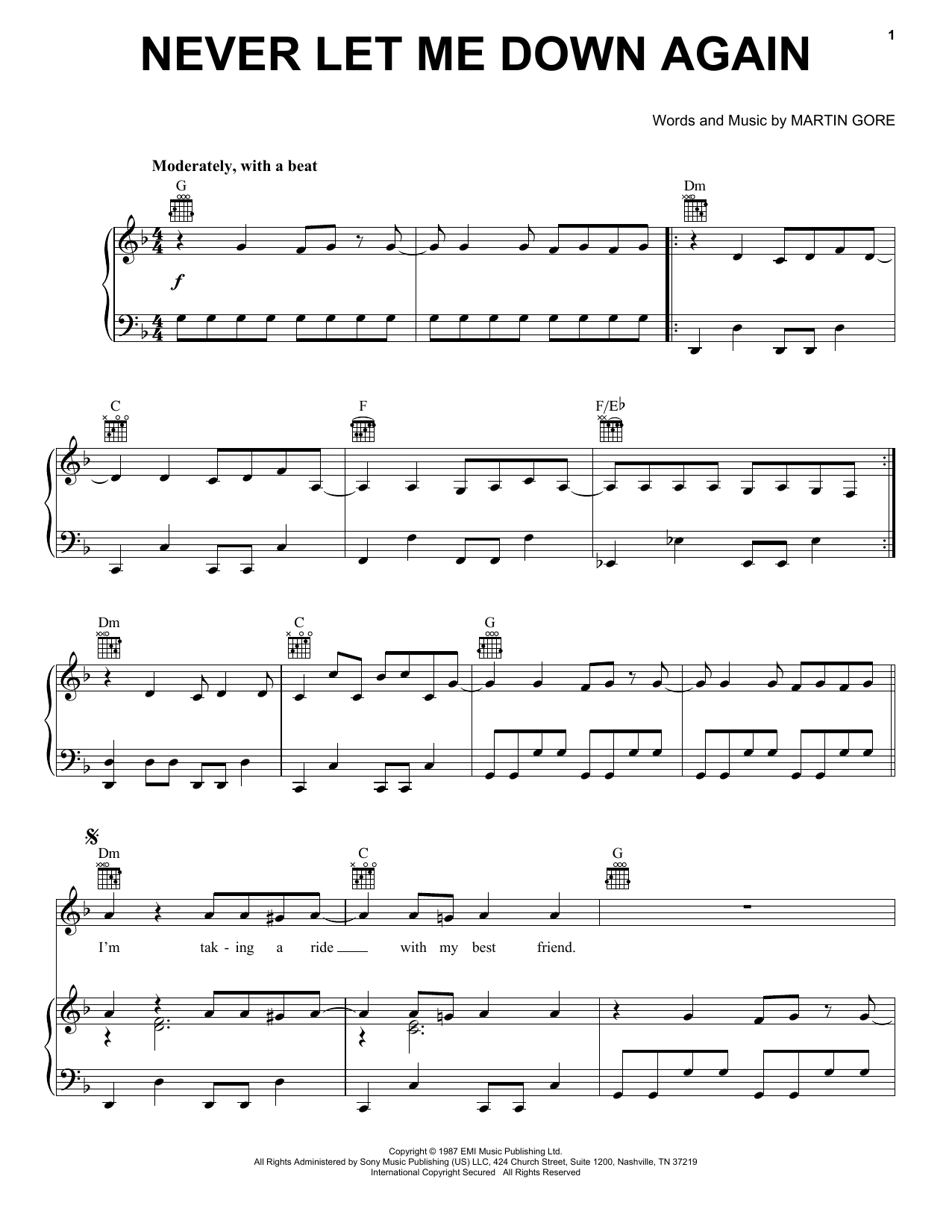 Depeche Mode Never Let Me Down Again sheet music notes and chords arranged for Piano, Vocal & Guitar Chords (Right-Hand Melody)