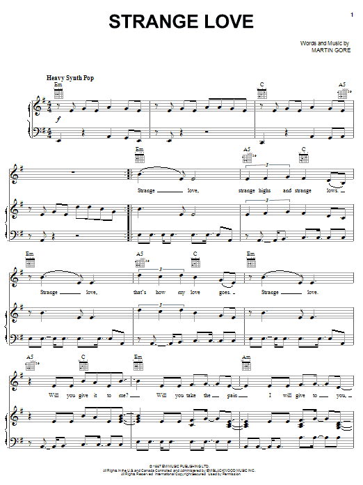 Depeche Mode Strange Love sheet music notes and chords arranged for Piano, Vocal & Guitar Chords (Right-Hand Melody)