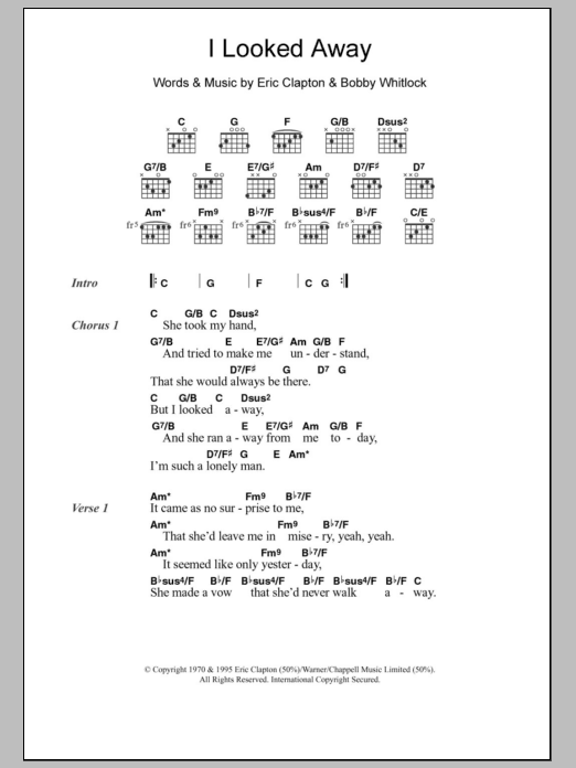 Derek & the Dominos I Looked Away sheet music notes and chords arranged for Guitar Chords/Lyrics