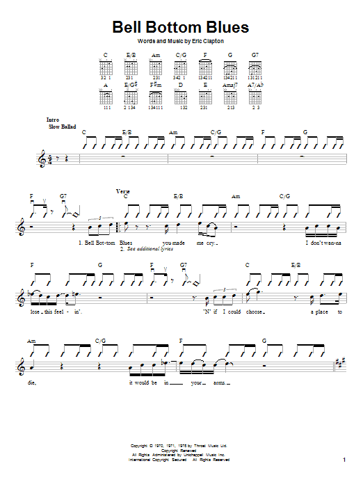 Derek And The Dominos Bell Bottom Blues sheet music notes and chords arranged for Easy Piano