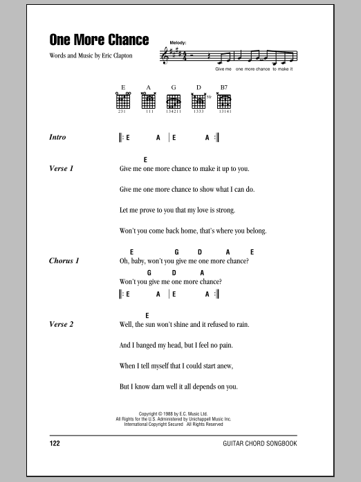 Derek And The Dominos One More Chance sheet music notes and chords arranged for Guitar Chords/Lyrics