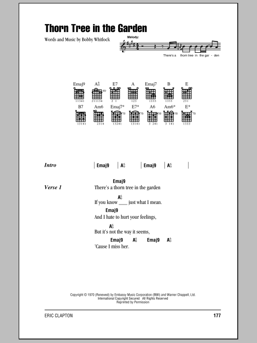 Derek And The Dominos Thorn Tree In The Garden sheet music notes and chords arranged for Guitar Chords/Lyrics