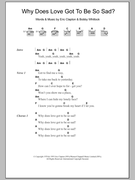 Derek And The Dominos Why Does Love Got To Be So Sad? sheet music notes and chords arranged for Guitar Chords/Lyrics