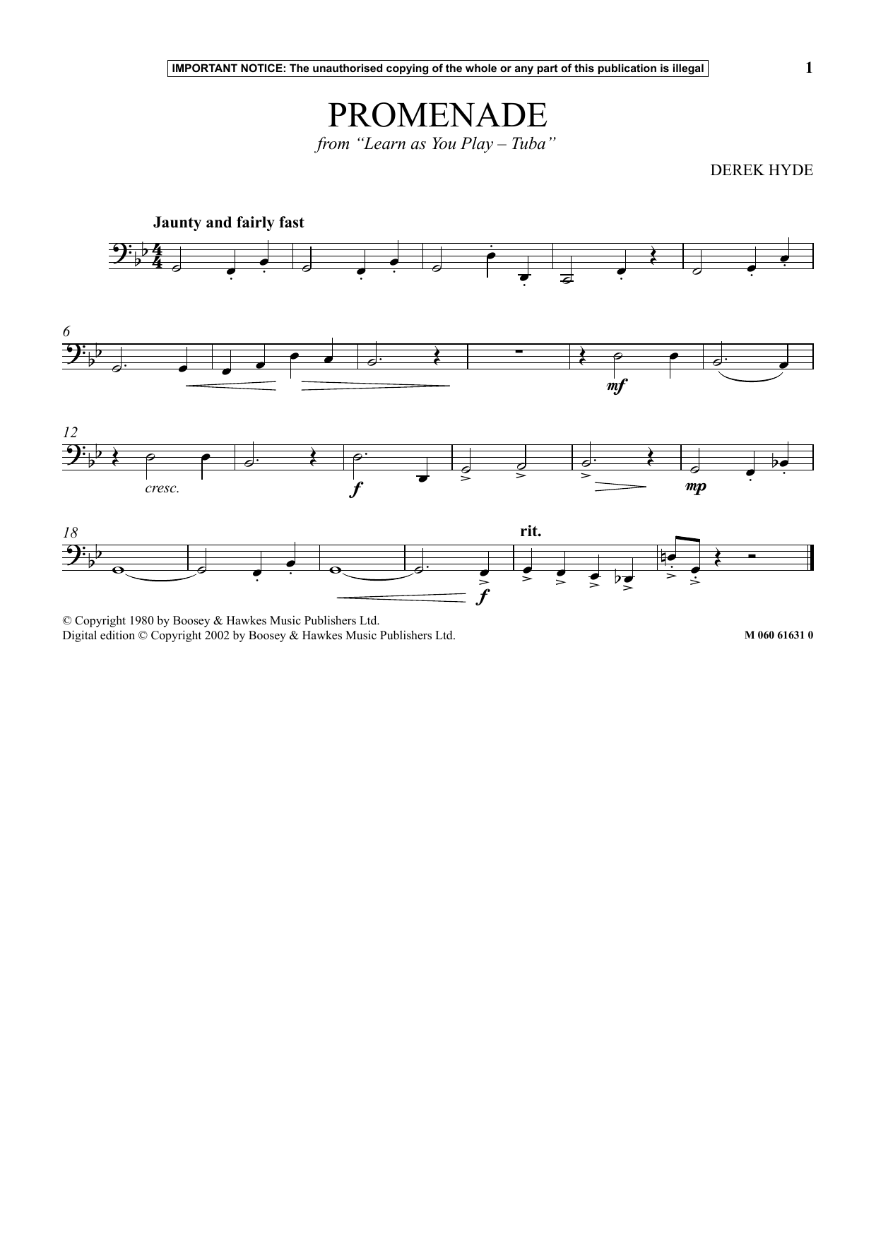 Derek Hyde Promenade (from Learn As You Play Tuba) sheet music notes and chords arranged for Instrumental Solo