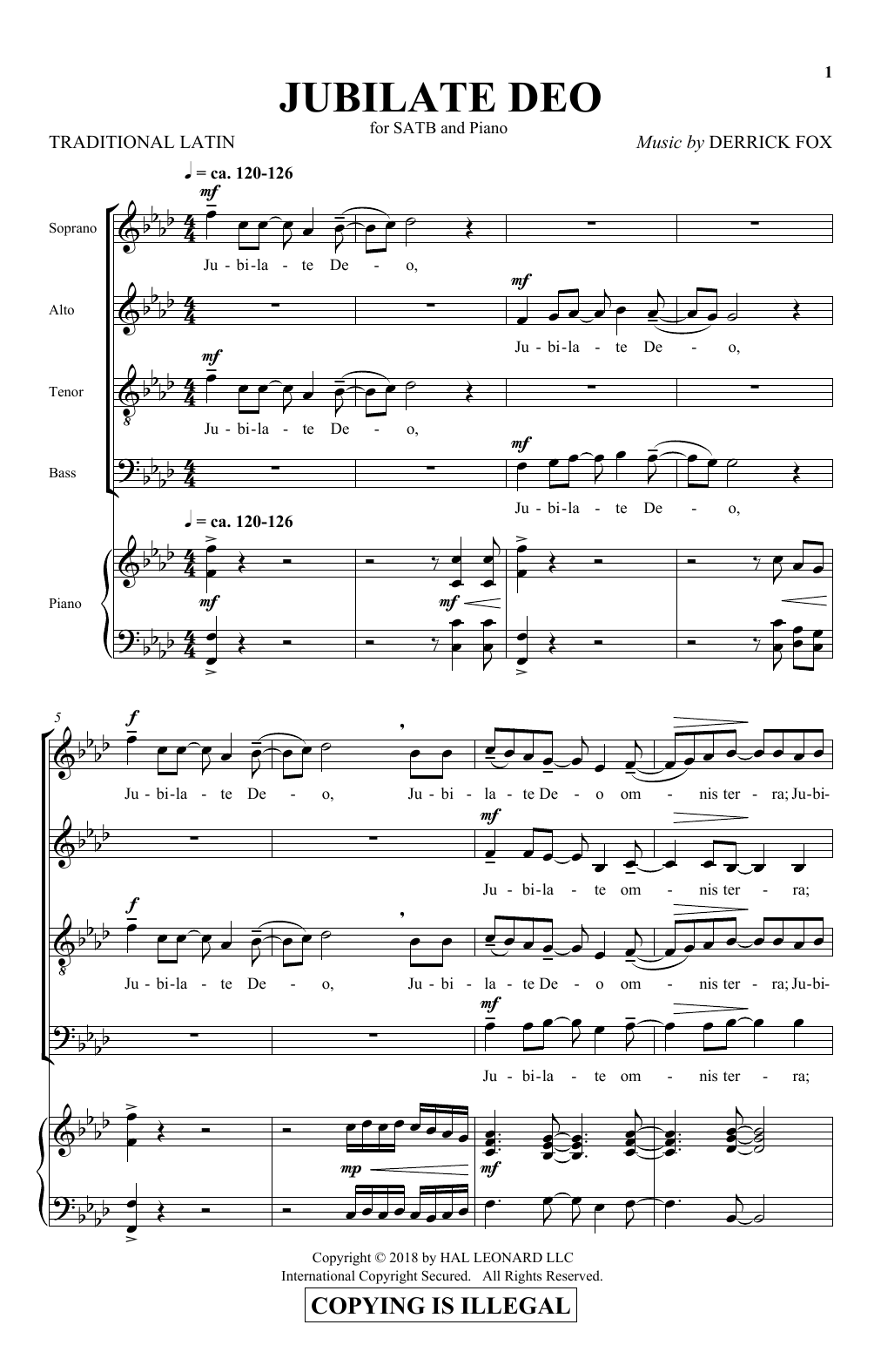 Derrick Fox Jubilate Deo sheet music notes and chords arranged for SATB Choir