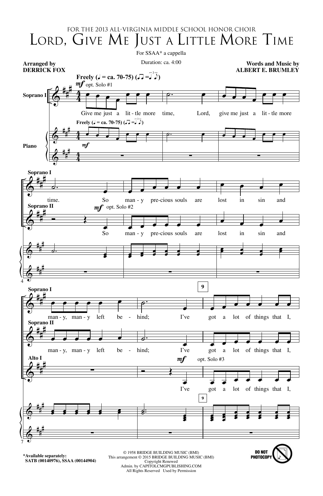 Derrick Fox Lord, Give Me Just A Little More Time sheet music notes and chords arranged for SATB Choir