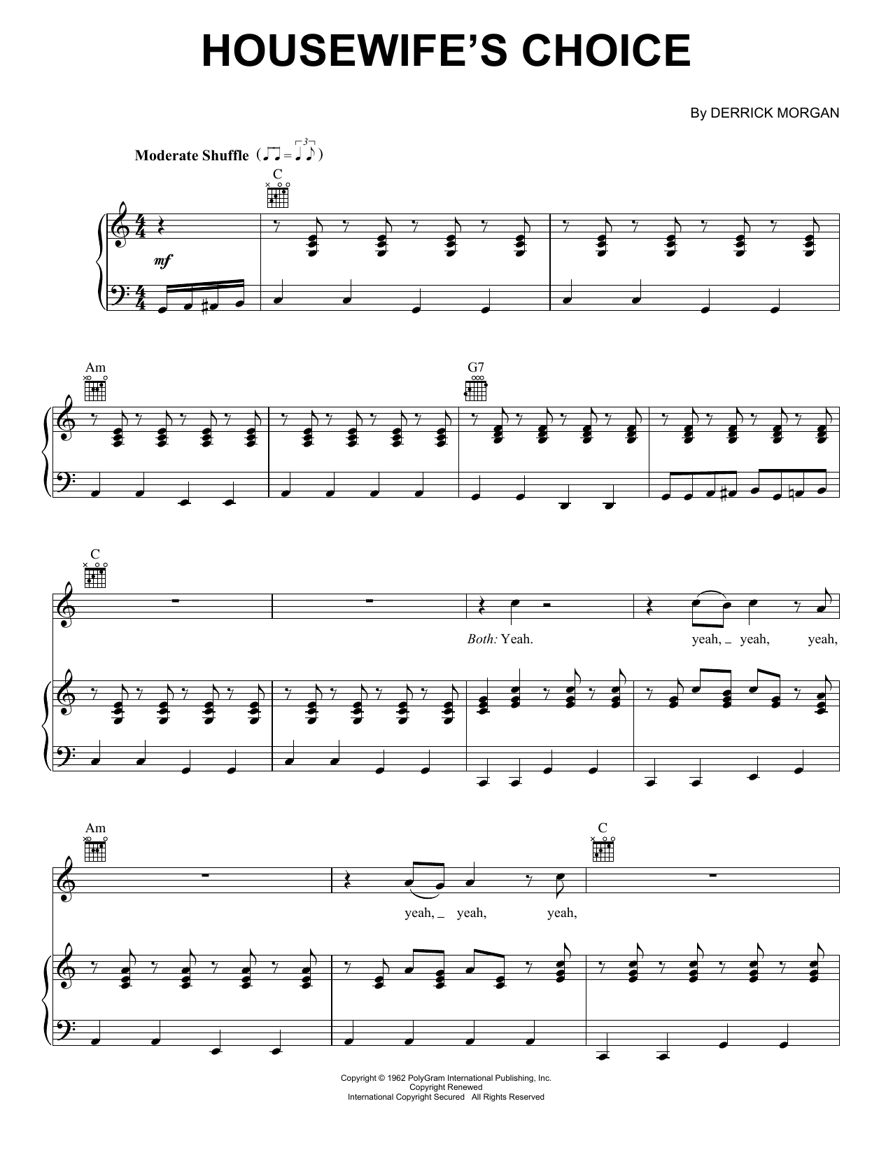 Derrick Morgan Housewife's Choice sheet music notes and chords arranged for Piano, Vocal & Guitar Chords (Right-Hand Melody)