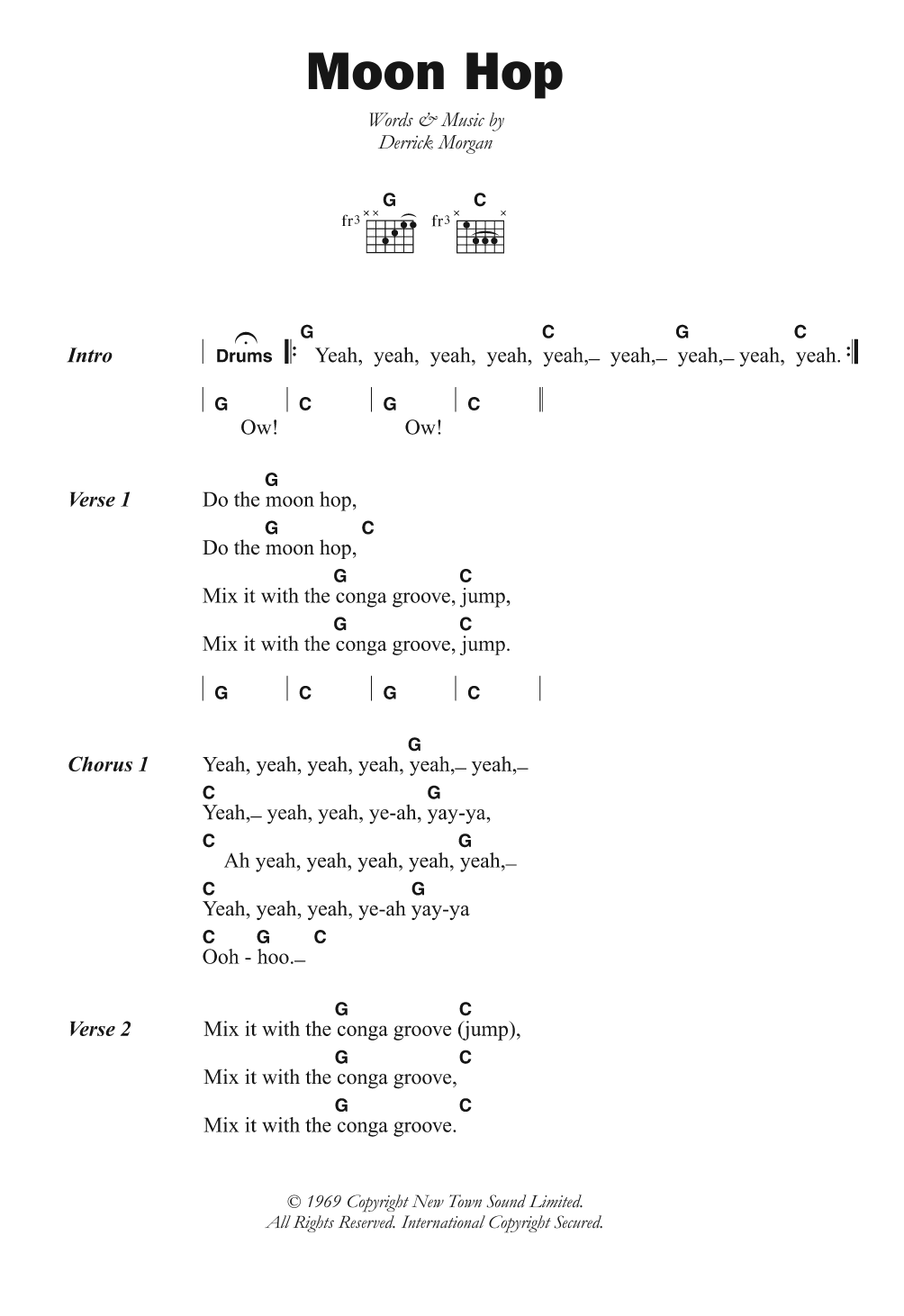Derrick Morgan Moon Hop sheet music notes and chords arranged for Guitar Chords/Lyrics