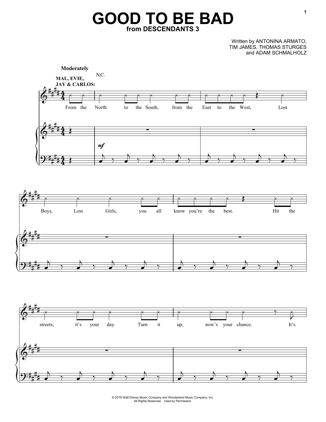 Descendants 3 Cast Good To Be Bad (from Disney's Descendants 3) sheet music notes and chords arranged for Piano, Vocal & Guitar Chords (Right-Hand Melody)