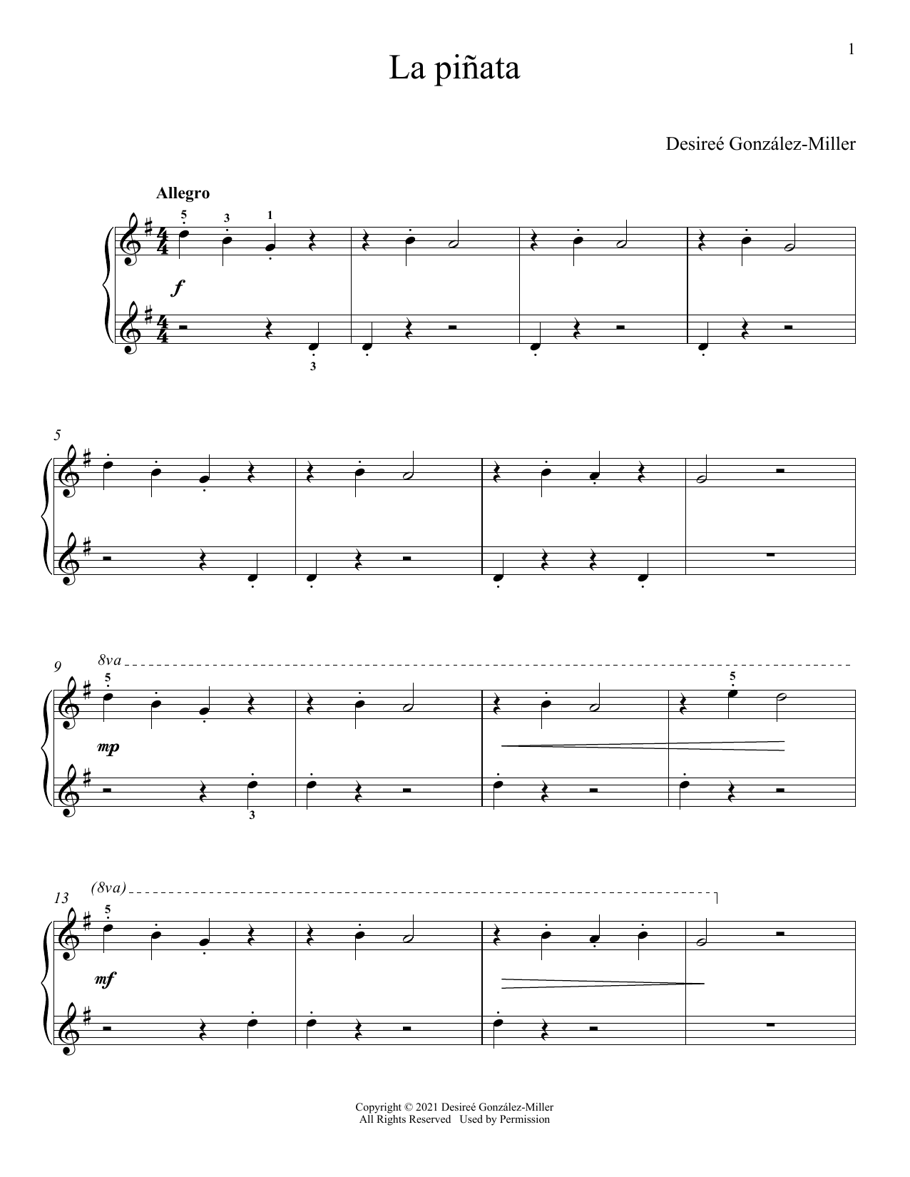 Desireé González-Miller La Piñata sheet music notes and chords arranged for Piano Solo