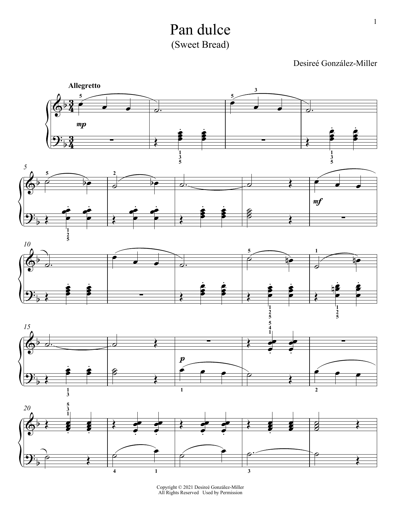 Desireé González-Miller Pan Dulce sheet music notes and chords arranged for Piano Solo