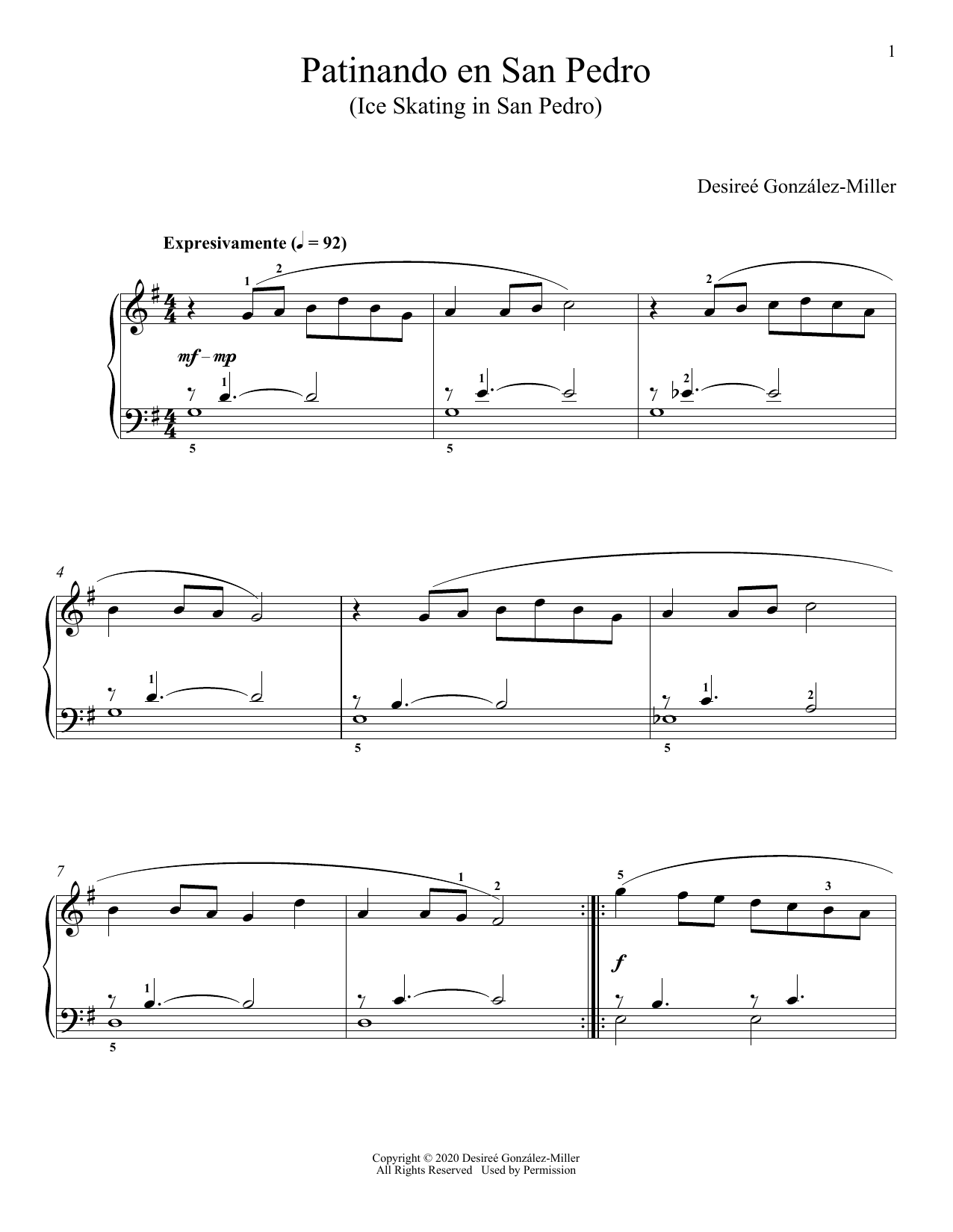 Desireé González-Miller Patinando En San Pedro sheet music notes and chords arranged for Piano Solo