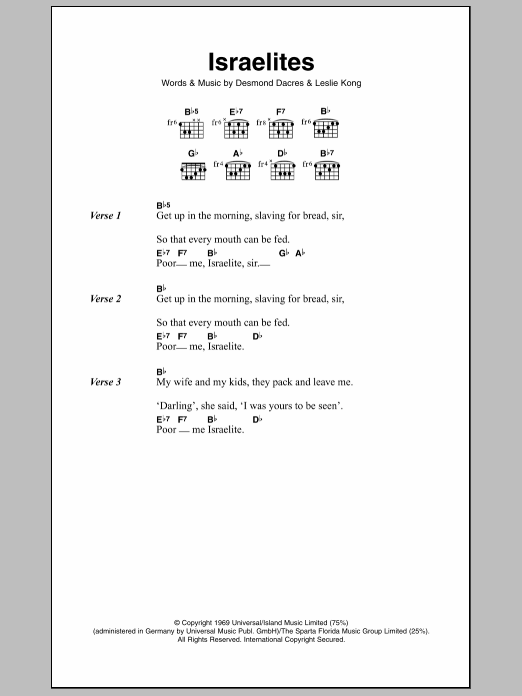 Desmond Dekker & The Aces Israelites sheet music notes and chords arranged for Ukulele