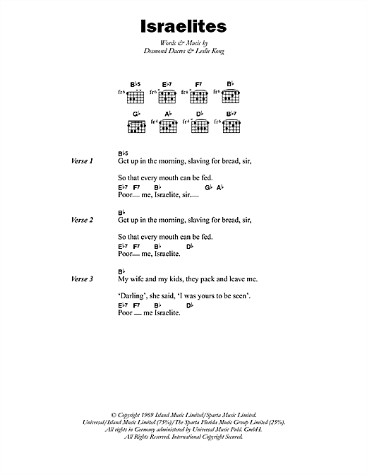 Desmond Dekker The Israelites sheet music notes and chords arranged for Guitar Chords/Lyrics