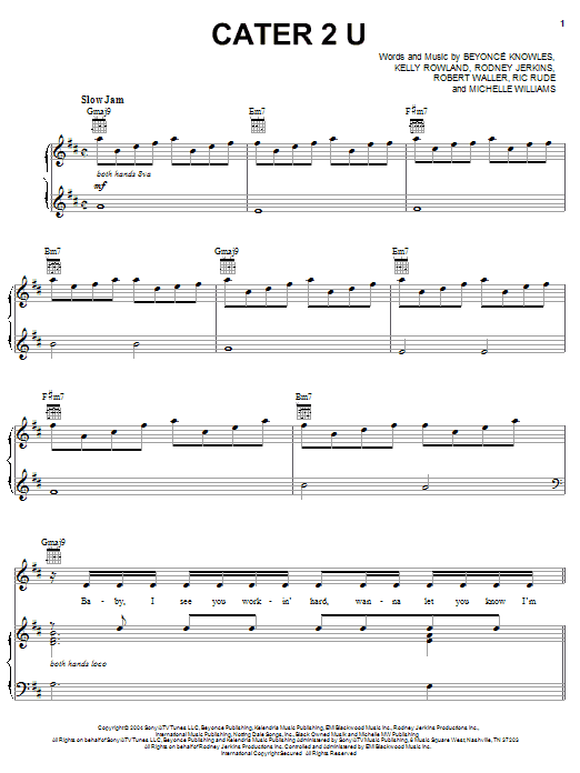 Destiny's Child Cater 2 U sheet music notes and chords arranged for Piano, Vocal & Guitar Chords (Right-Hand Melody)