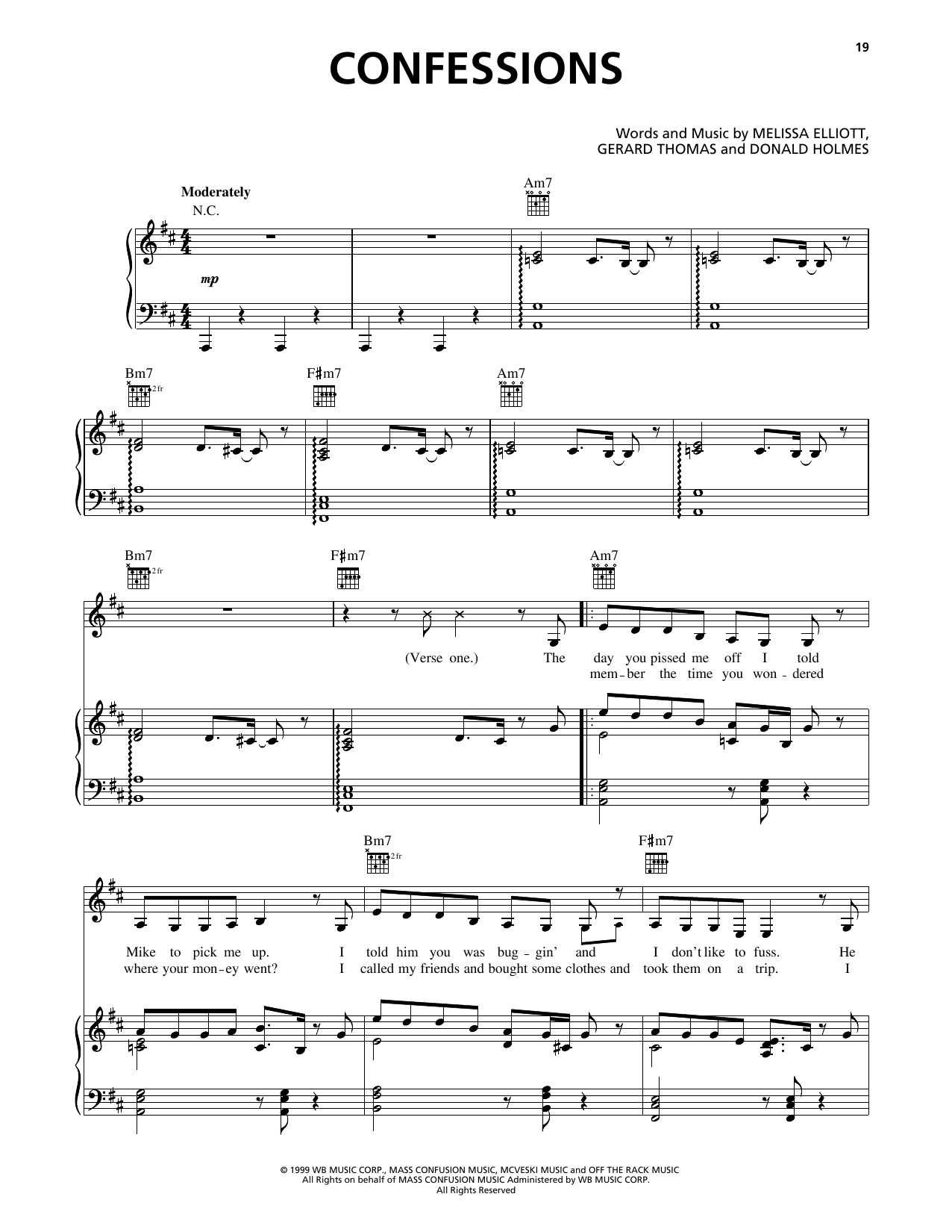Destiny's Child Confessions (feat. Missy Elliott) sheet music notes and chords arranged for Piano, Vocal & Guitar Chords (Right-Hand Melody)