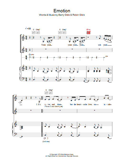 Destiny's Child Emotion sheet music notes and chords arranged for Piano, Vocal & Guitar Chords