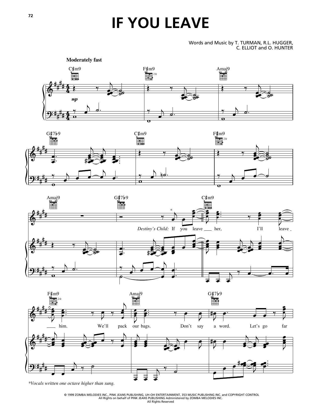 Destiny's Child If You Leave (feat. Next) sheet music notes and chords arranged for Piano, Vocal & Guitar Chords (Right-Hand Melody)