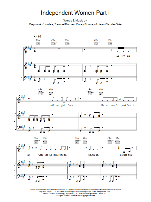 Destiny's Child Independent Women Part I sheet music notes and chords arranged for Easy Piano