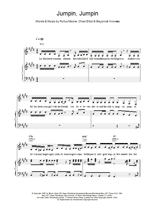 Destiny's Child Jumpin, Jumpin sheet music notes and chords arranged for Piano, Vocal & Guitar Chords (Right-Hand Melody)