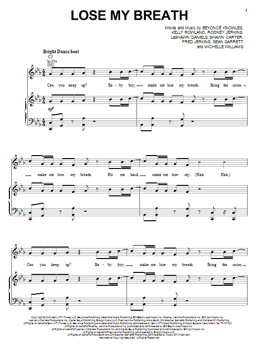 Destiny's Child Lose My Breath sheet music notes and chords arranged for Piano, Vocal & Guitar Chords (Right-Hand Melody)