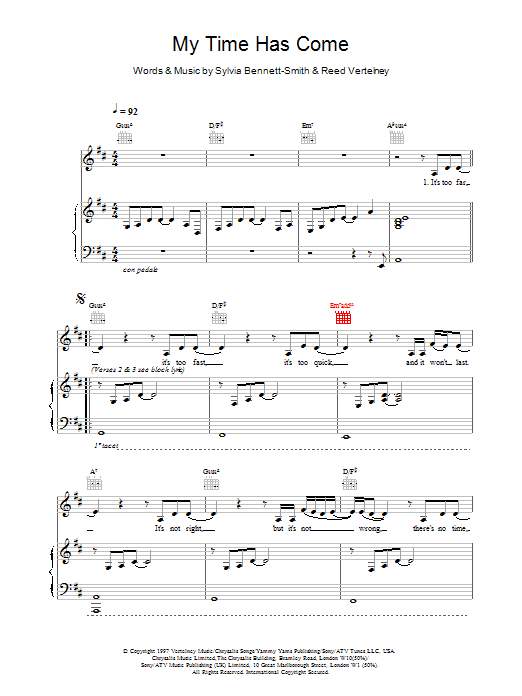 Destiny's Child My Time Has Come sheet music notes and chords arranged for Piano, Vocal & Guitar Chords