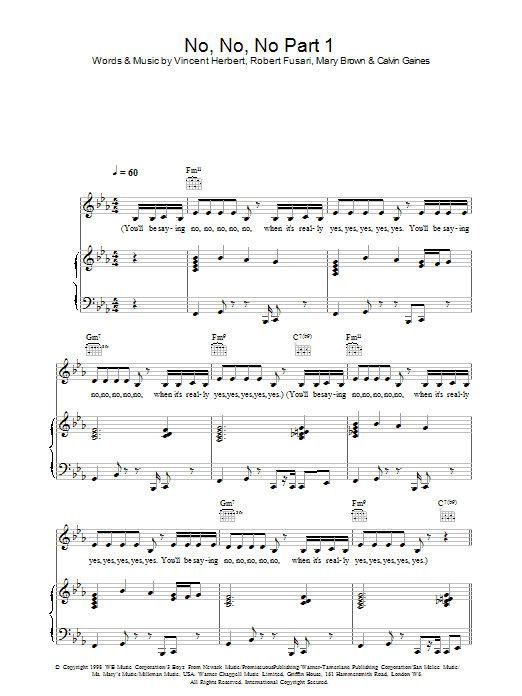 Destiny's Child No, No, No Part 1 sheet music notes and chords arranged for Piano, Vocal & Guitar Chords