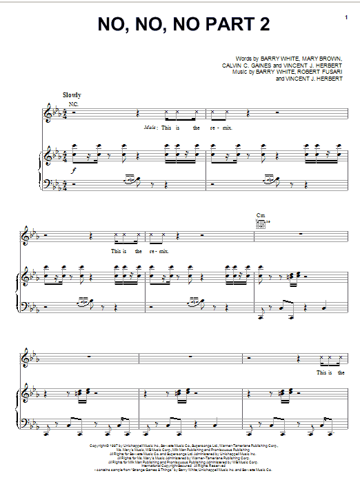 Destiny's Child No, No, No Part II sheet music notes and chords arranged for Piano, Vocal & Guitar Chords (Right-Hand Melody)