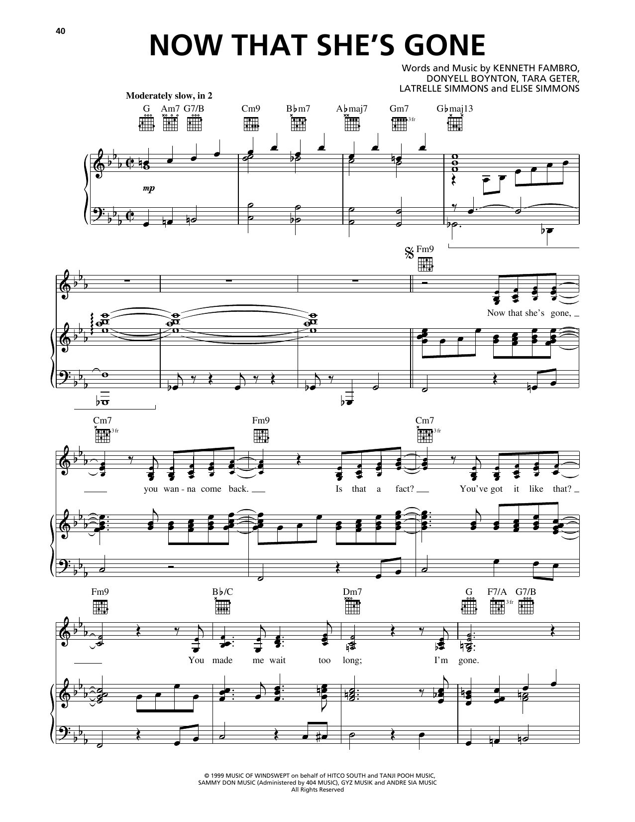 Destiny's Child Now That She's Gone sheet music notes and chords arranged for Piano, Vocal & Guitar Chords (Right-Hand Melody)