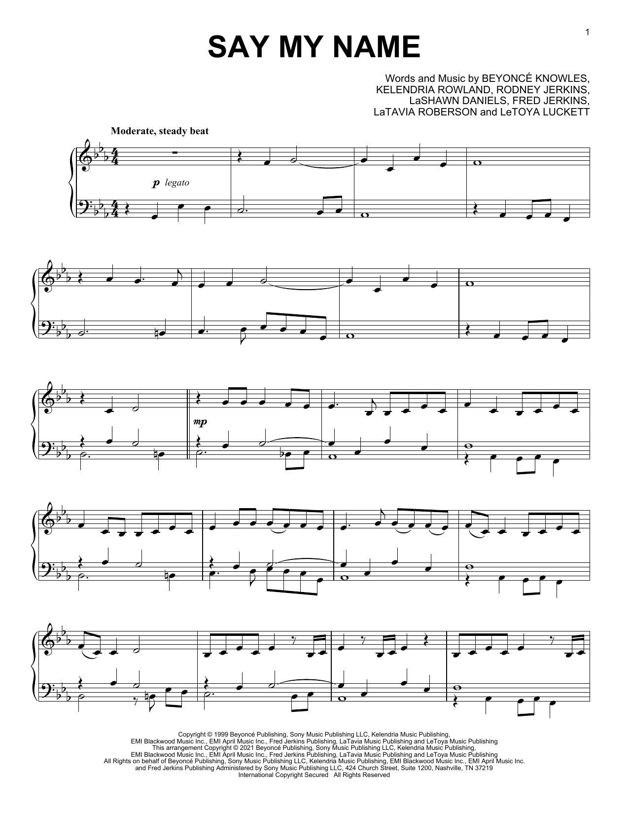 Destiny's Child Say My Name [Classical version] sheet music notes and chords arranged for Piano Solo