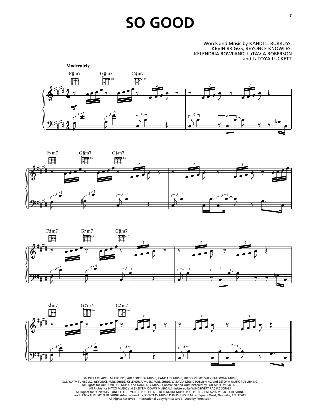 Destiny's Child So Good sheet music notes and chords arranged for Piano, Vocal & Guitar Chords (Right-Hand Melody)