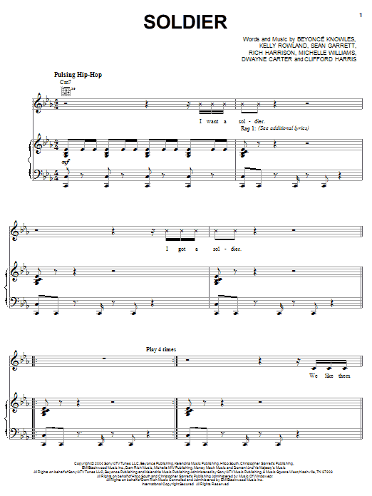 Destiny's Child Soldier sheet music notes and chords arranged for Piano, Vocal & Guitar Chords (Right-Hand Melody)