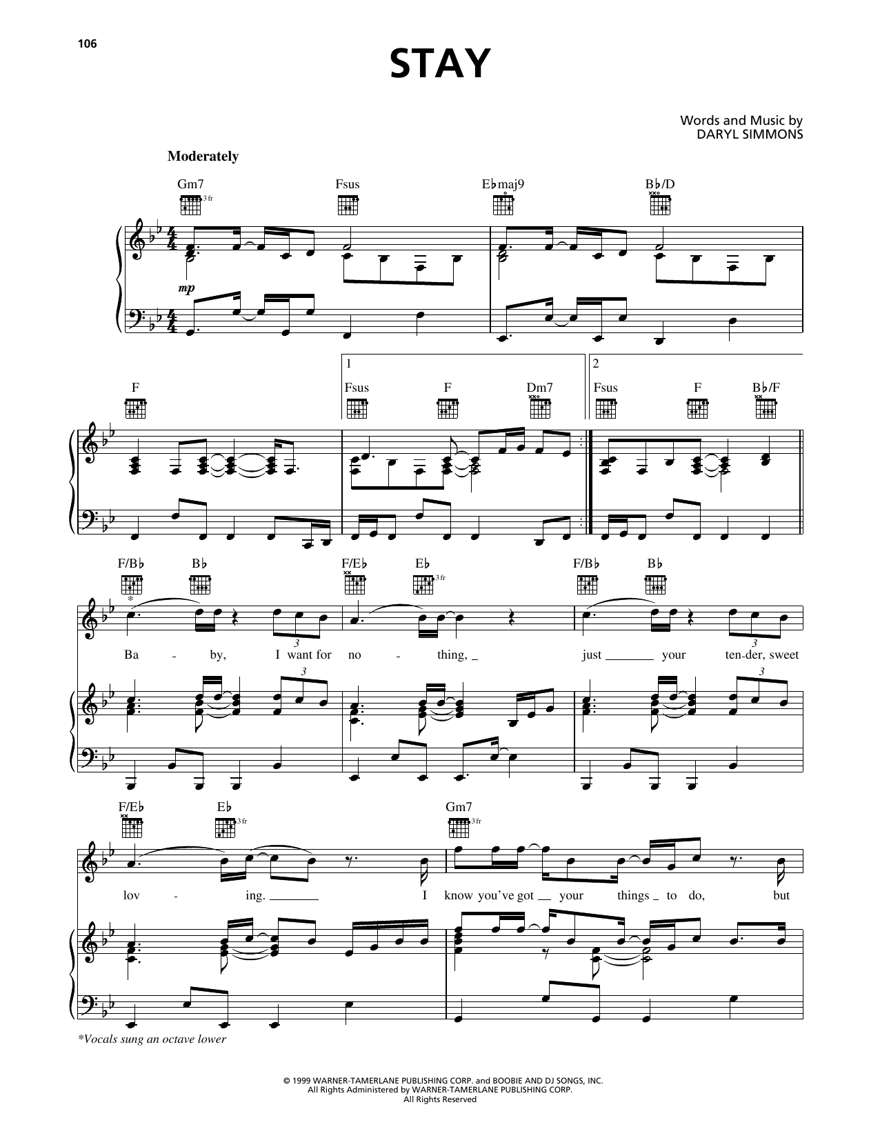 Destiny's Child Stay sheet music notes and chords arranged for Piano, Vocal & Guitar Chords (Right-Hand Melody)