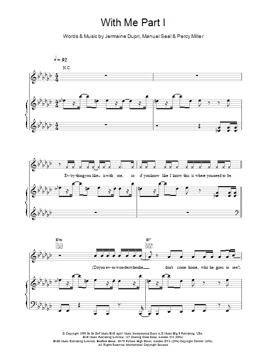 Destiny's Child With Me Part I sheet music notes and chords arranged for Piano, Vocal & Guitar Chords