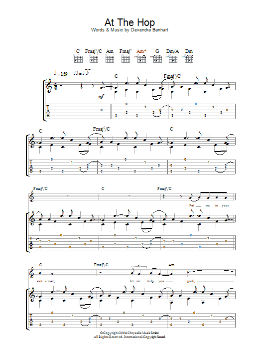 Devendra Banhart At The Hop sheet music notes and chords arranged for Guitar Tab