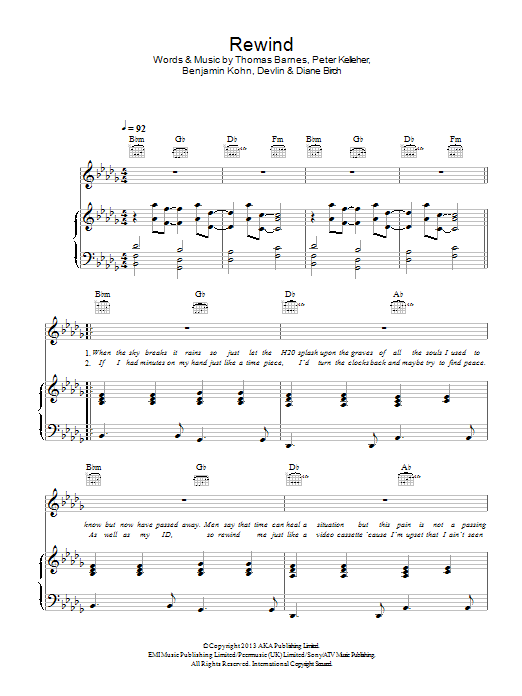 Devlin Rewind sheet music notes and chords arranged for Piano, Vocal & Guitar Chords