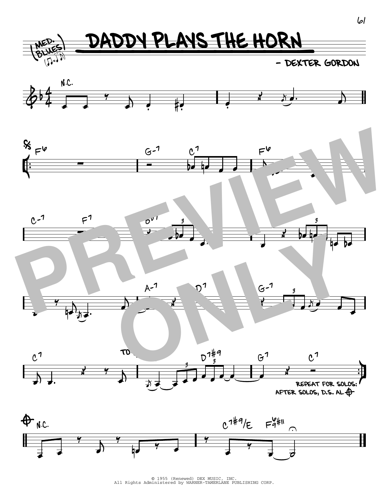 Dexter Gordon Daddy Plays The Horn sheet music notes and chords arranged for Real Book – Melody & Chords