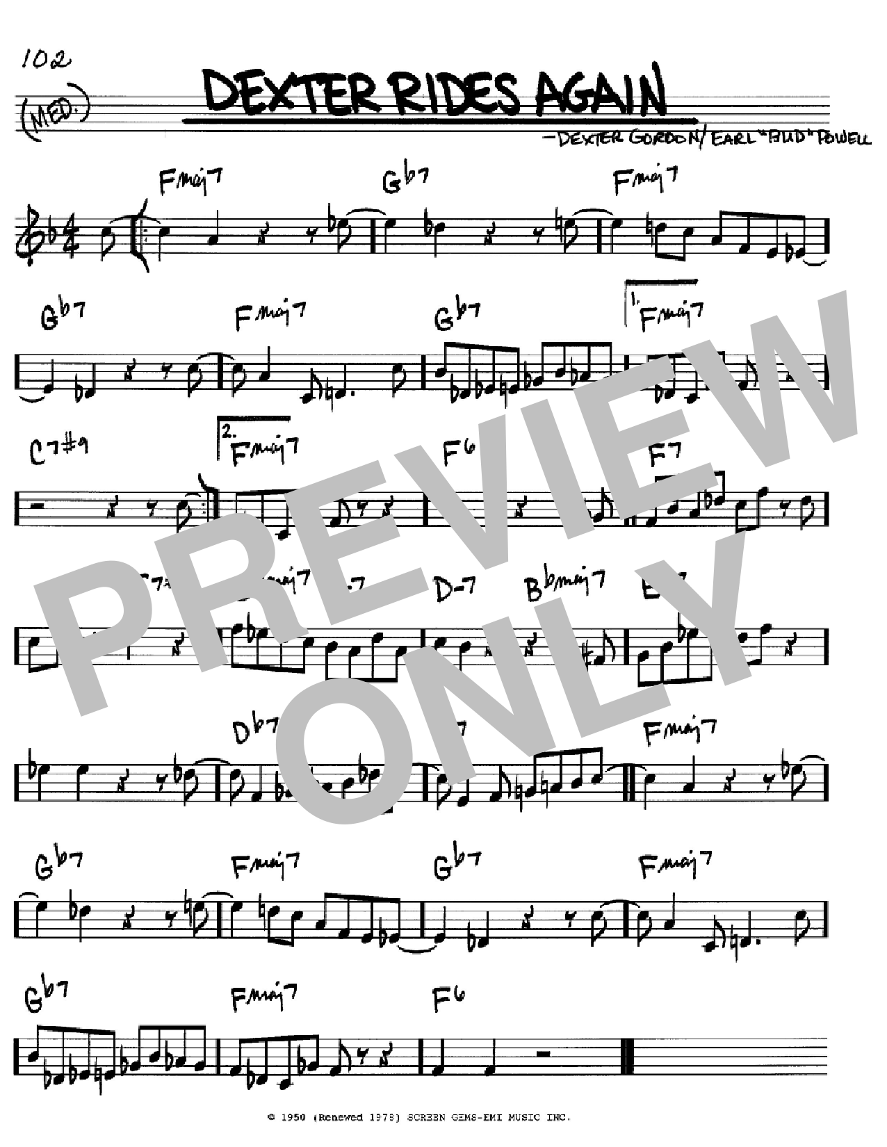 Dexter Gordon Dexter Rides Again sheet music notes and chords arranged for Real Book – Melody & Chords – Bass Clef Instruments